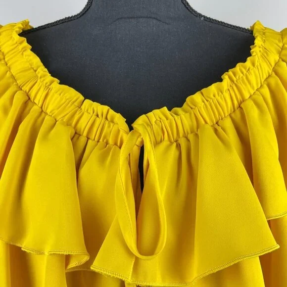 Byinns Women's Off Shoulder Ruffle Yellow Top Size XL - Picture 3 of 11